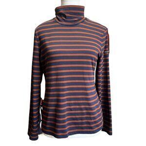 SAINT JAMES NAVY BROWN STRIPED HIGH NECK LONG TEE TOP - 8